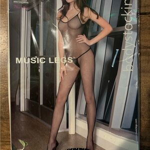 Plus Size Music Legs Black Fishnet Bodystocking with Spaghetti Straps